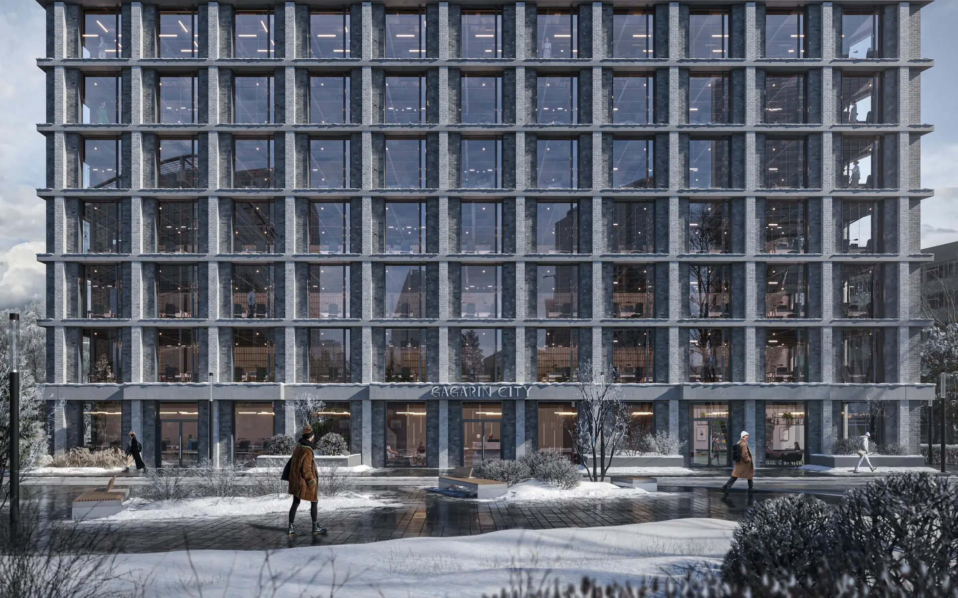Зимний фасад офисного корпуса Gagarin City